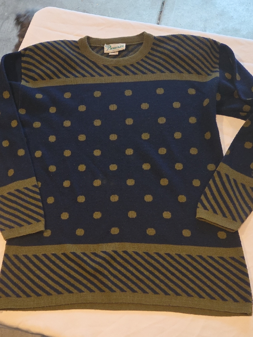 Navy & Olive Green Polka Dot Crewneck Sweater